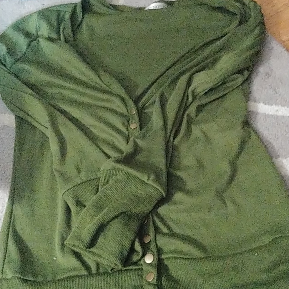 Nenona olive green brass button sweater